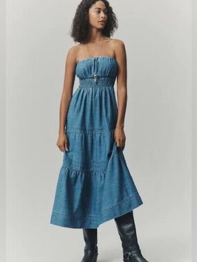 Anthropologie Somerset Strapless Denim Maxi Dress